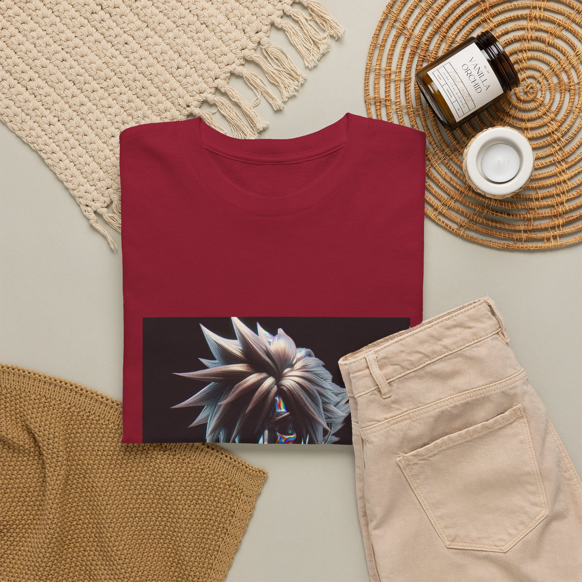 Chrome Spiky-Haired Warrior Reflecting Rainbows Tee
