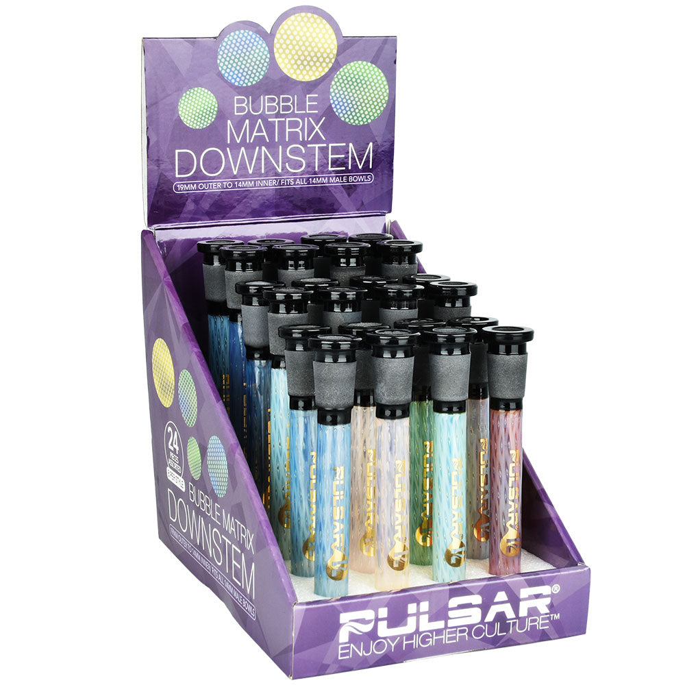 Pulsar Bubble Matrix Downstem 24pc Display - Varied Sizes & Colors for Enhanced Smoking