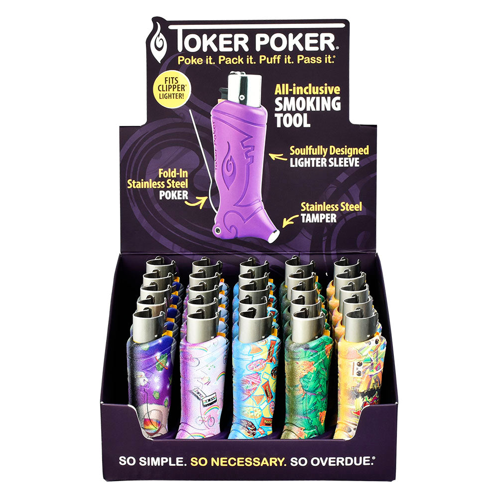Toker Poker Clipper Lighter Sleeve 25PC Set with Built-In Poker and Tamper - Flashback Assortment