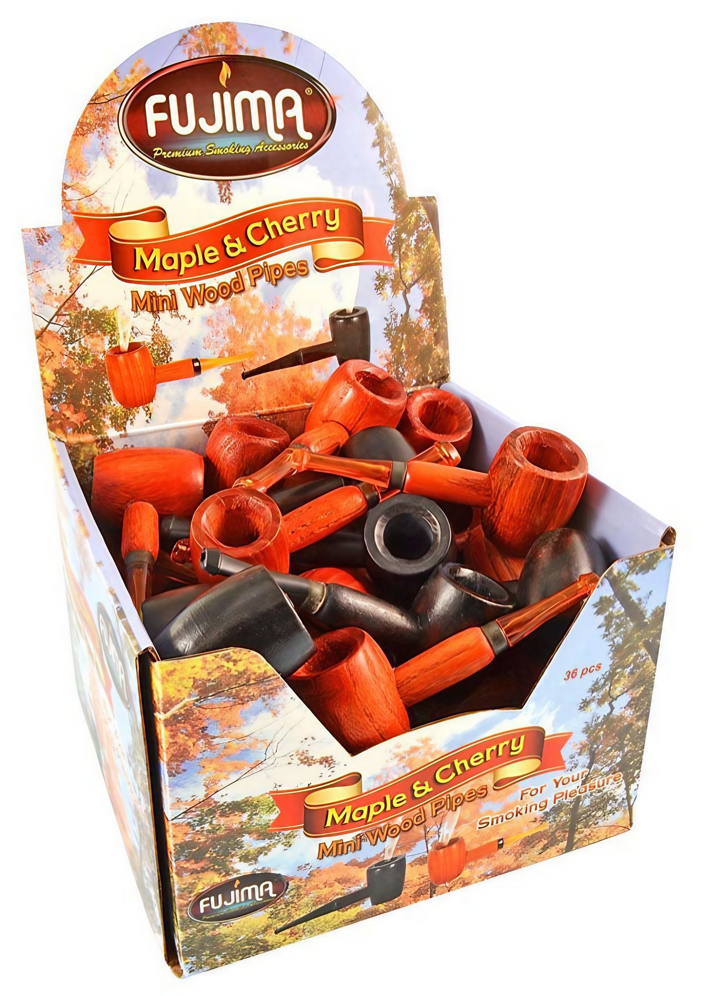 36pc Maple & Cherry Mini Wood Pipe Display Box