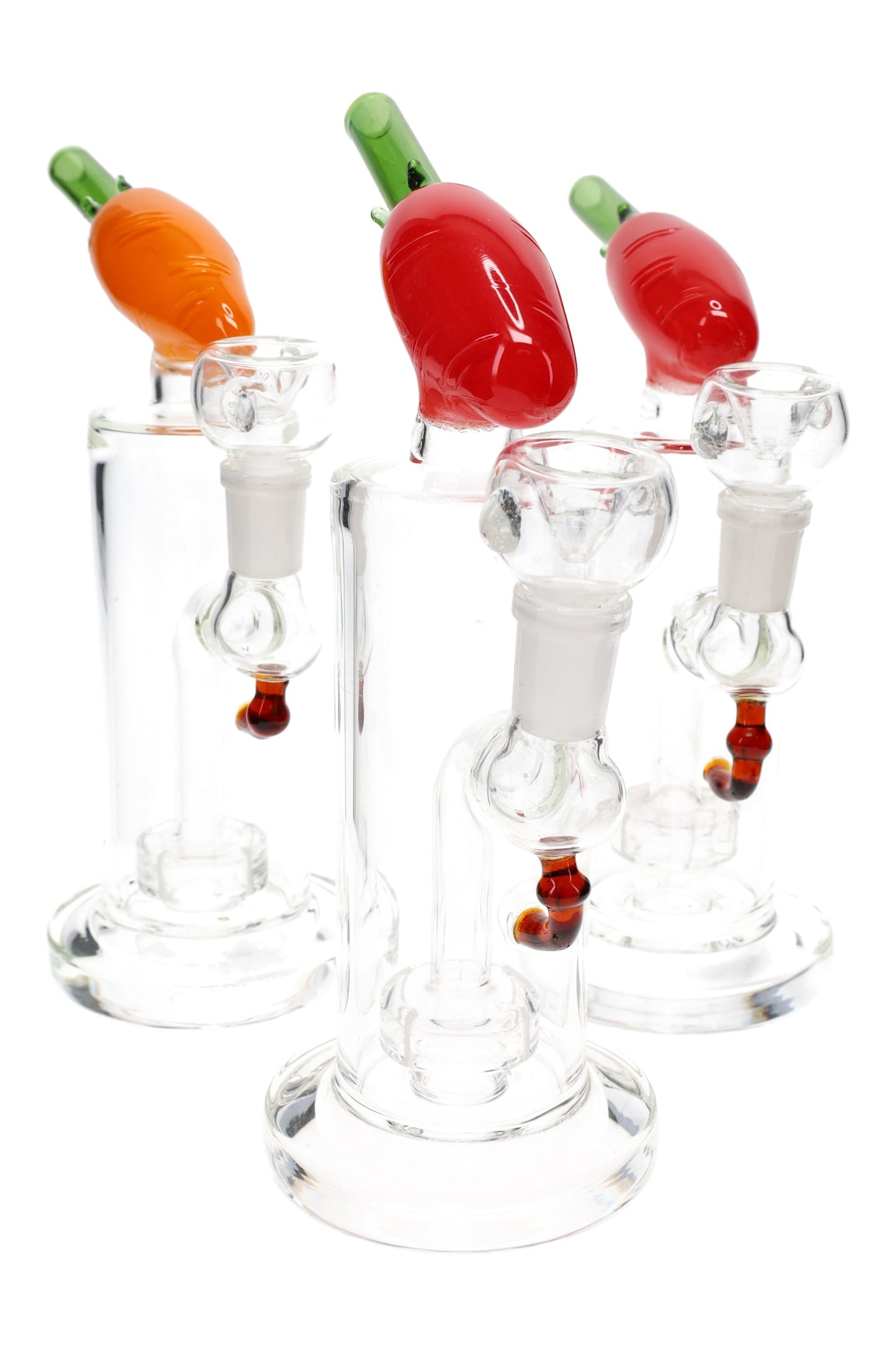 Stemless GoG Glass Bong “Carrot Top” – Showerhead Perc – 7½″ – Assorted Colors