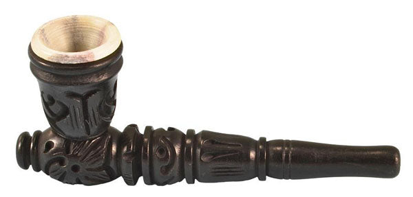 4" Carved Wood Tobacco Pipe w/ Stone Bowl
