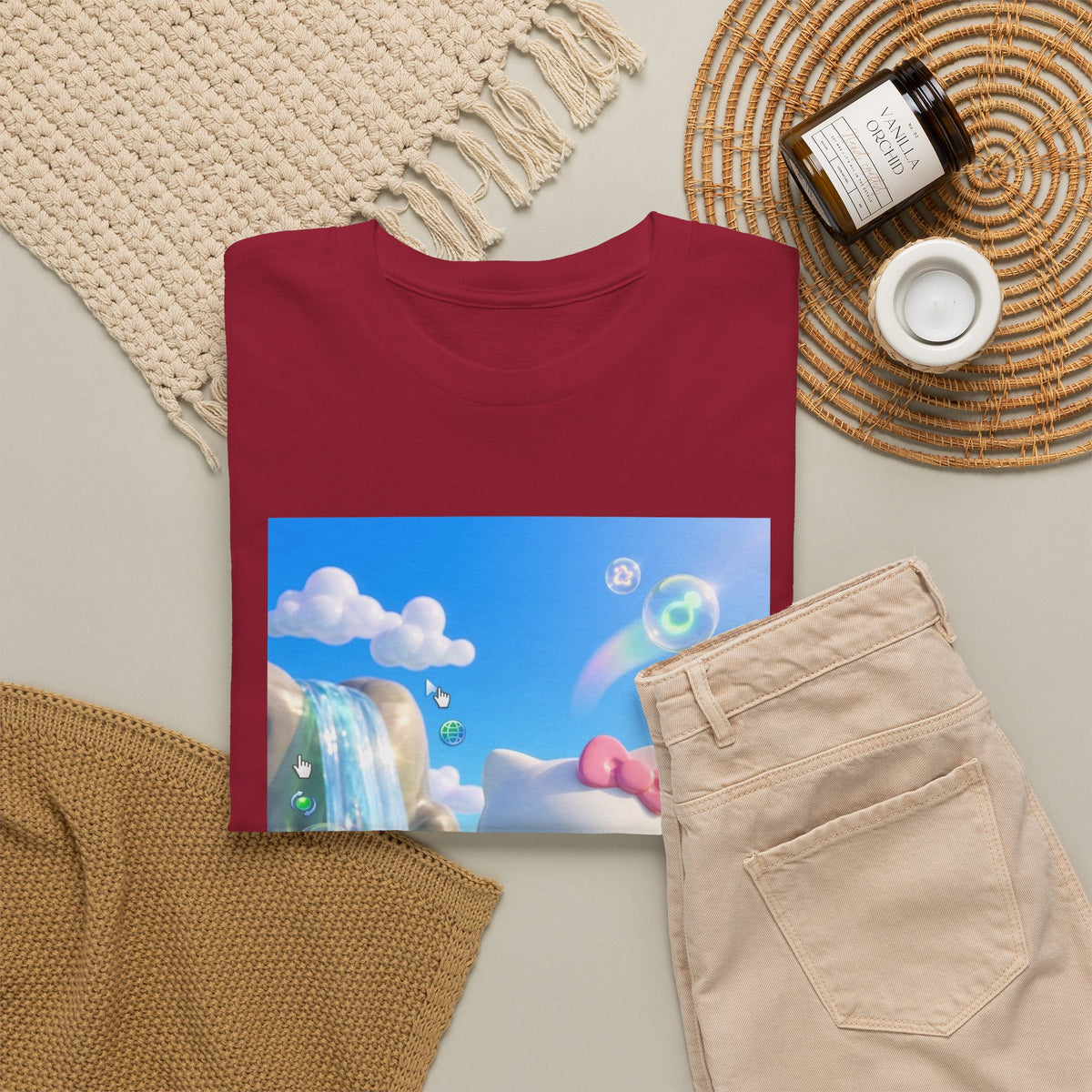 Kitty Flips The Bird In Dreamy Landscape Tee
