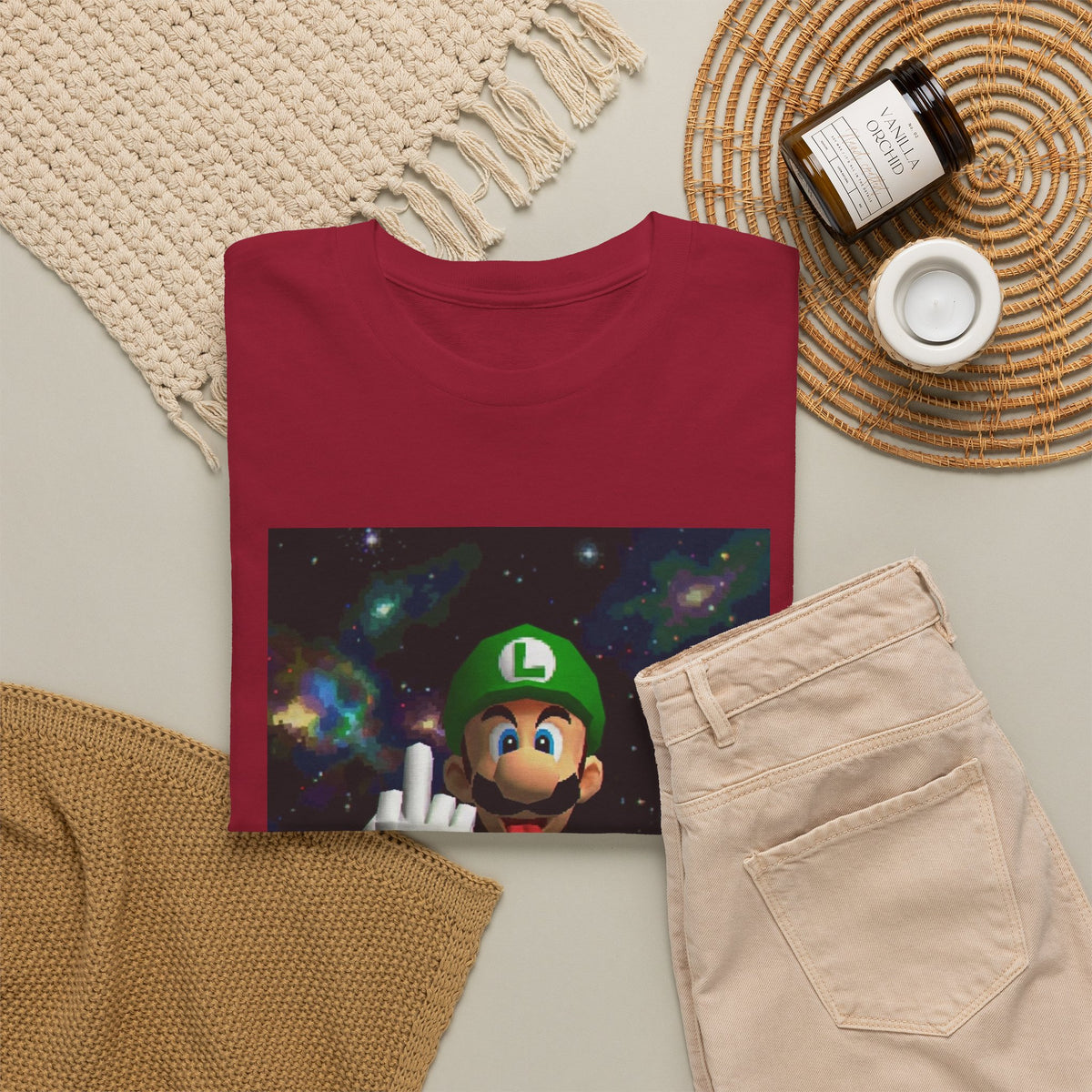 Luigi Flipping Off In Cosmic Vibe