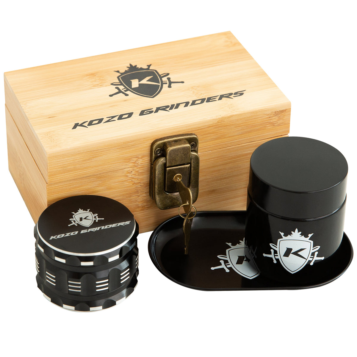 Kozo Small Bamboo Stash Box Set with Lock and Grinder