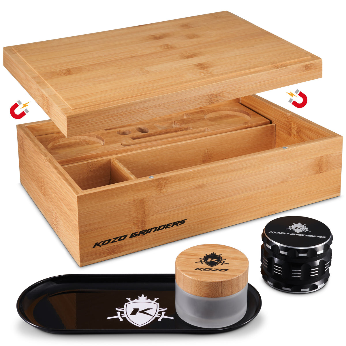 Kozo XL Bamboo Stash Box Set with Magnetic Flip Lid