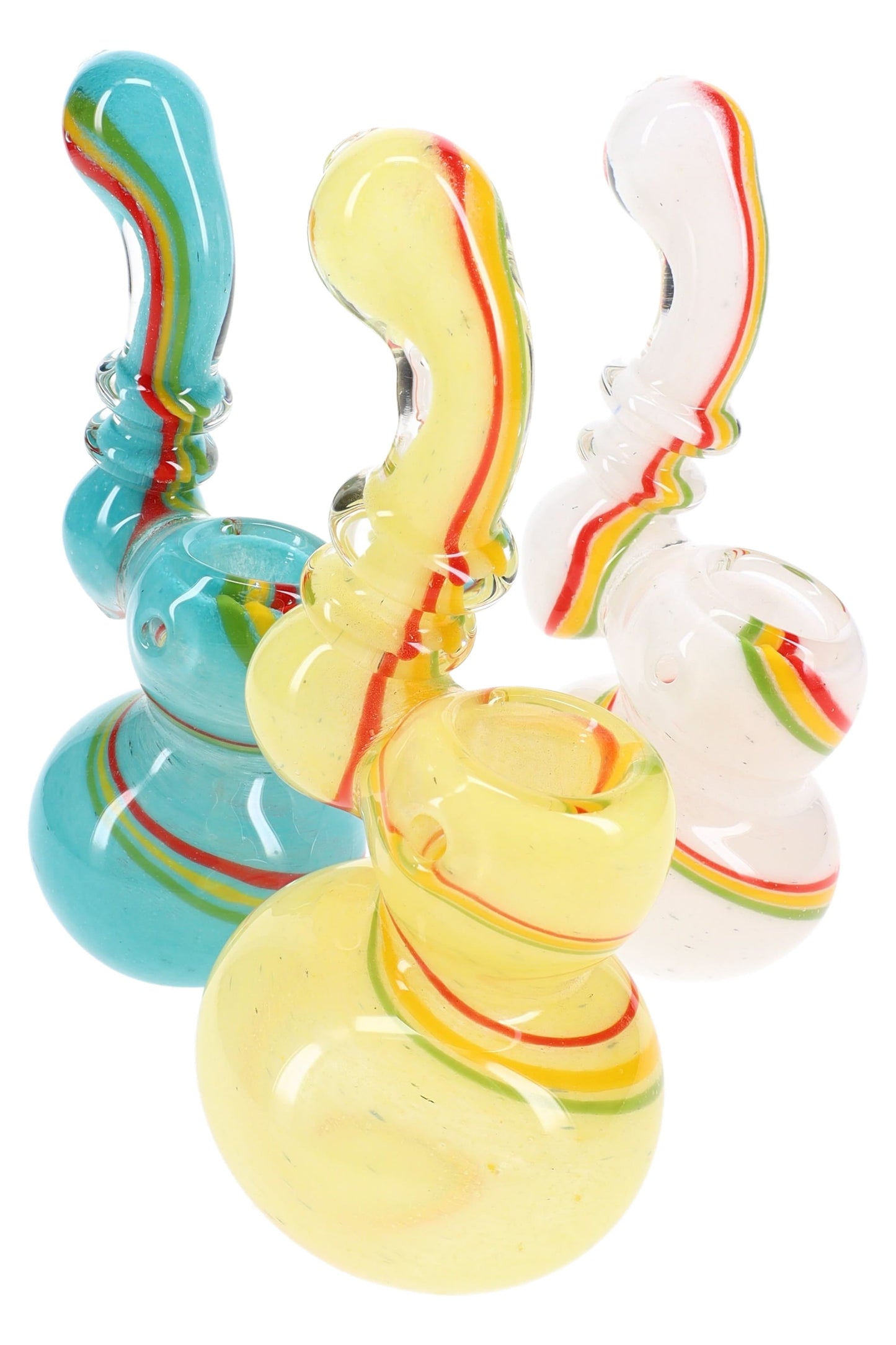 Rasta Swirl Frit Glass Sherlock Bubbler “Rasta Ripple” – 5″ – Assorted Colors