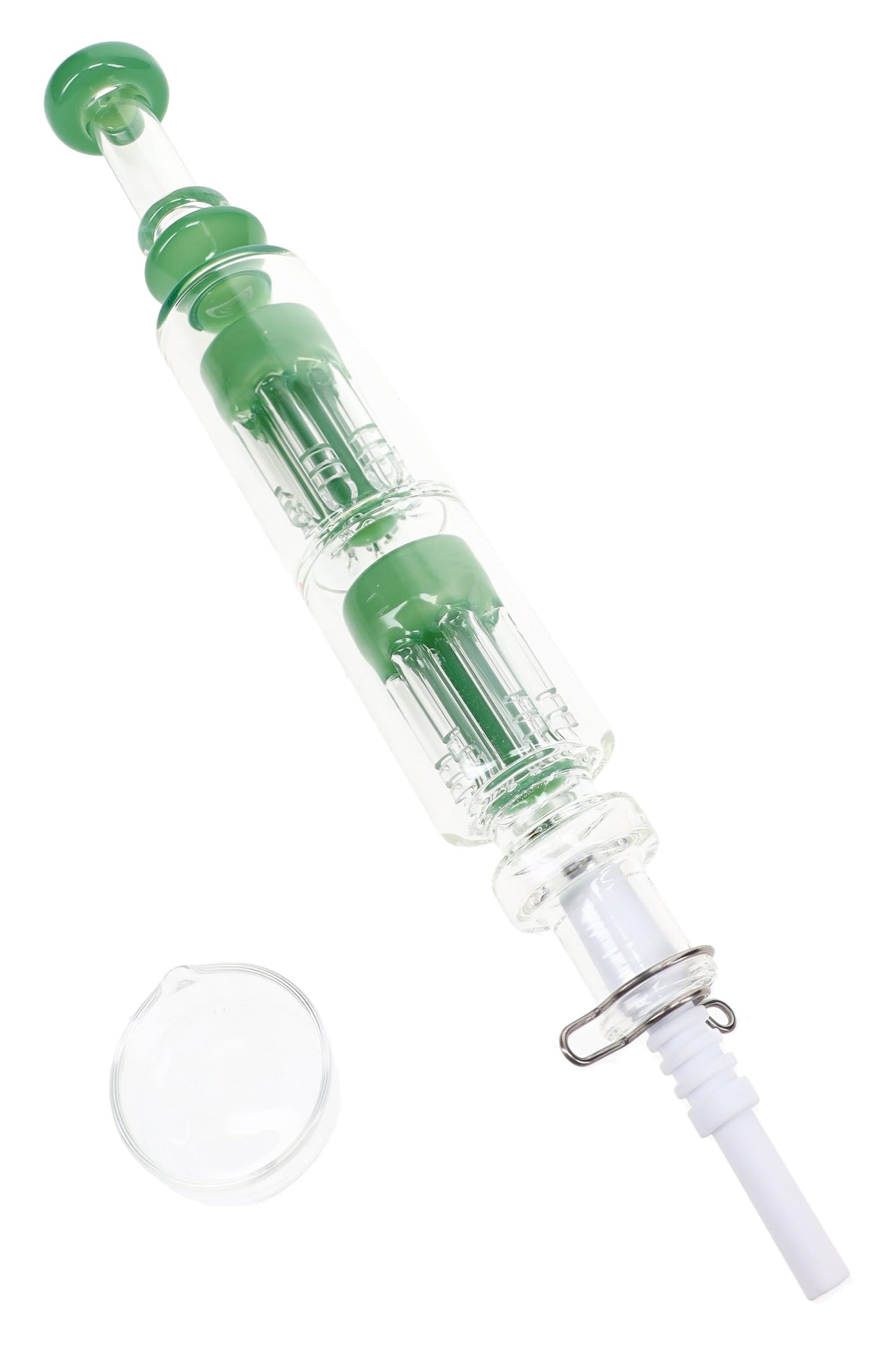Glass Double Tree Perc Dab Straw “Twin Timber”, 9½″, Assorted Colors
