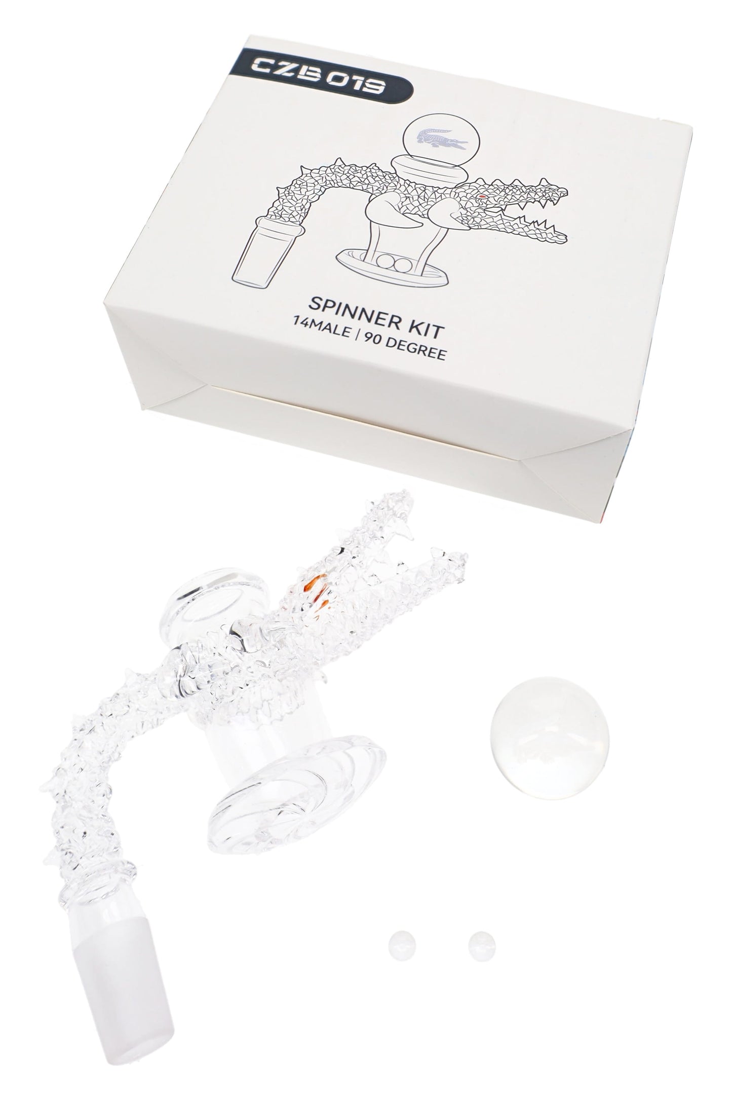 Quartz 14.5 mm Male 90° Crocodile Terp Slurper Banger Kit, 3 mm Thick