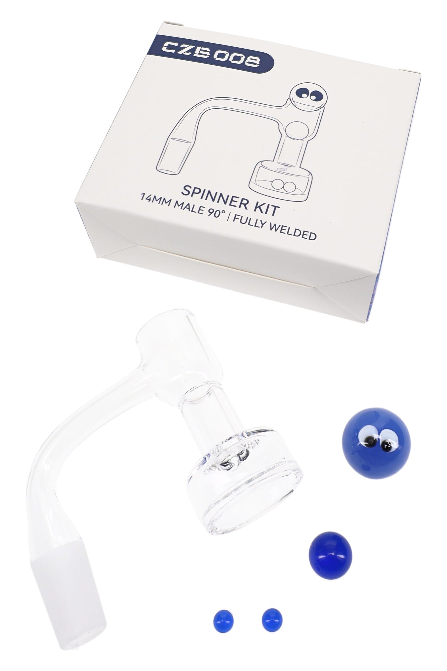 Quartz 14.5 mm Male 90° Terp Slurper Banger Spinner Kit, 2.5 mm Thick