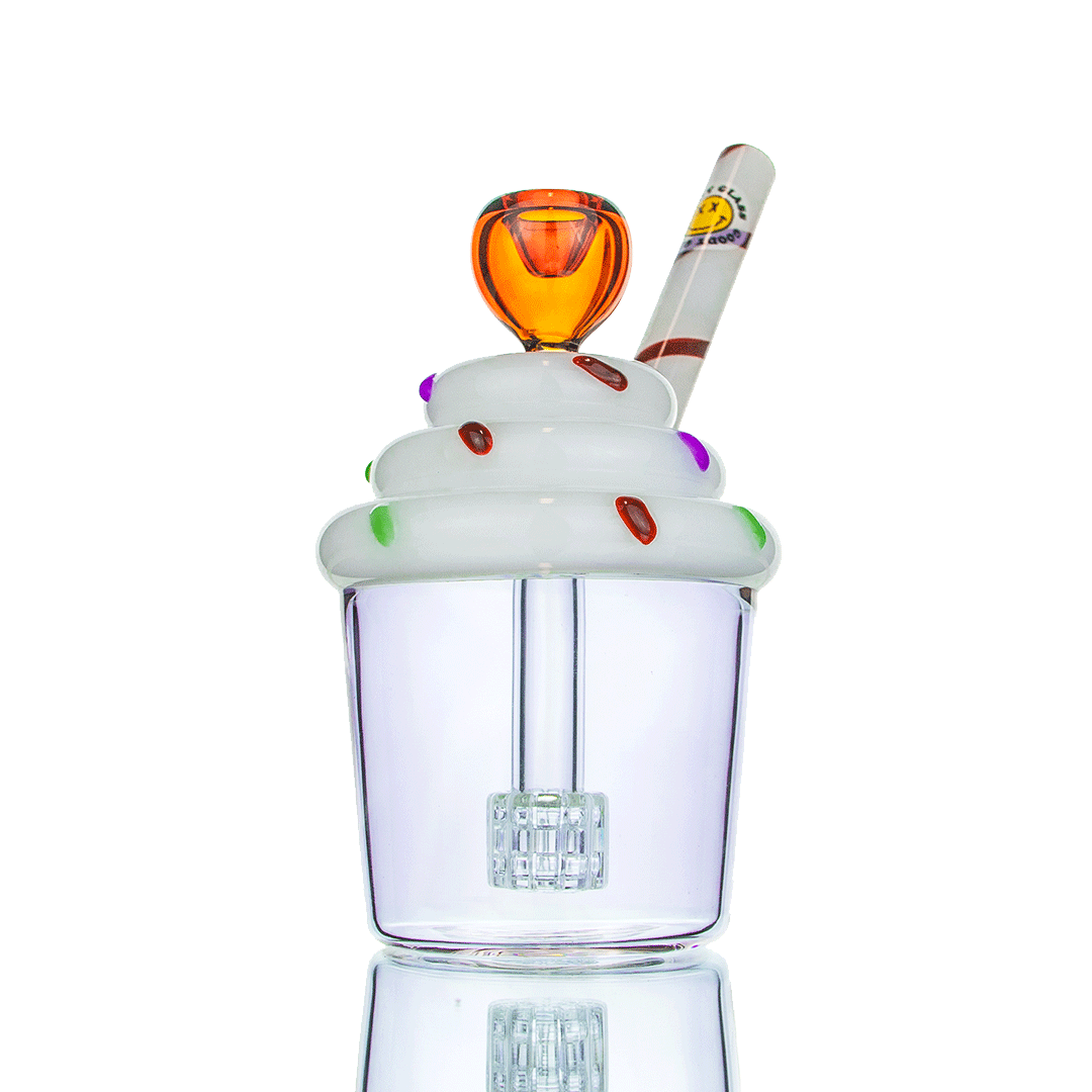 Goody Glass Cupcake-Inspired 5" Bubbler w/ Showerhead Percolator & Cherry Bowl