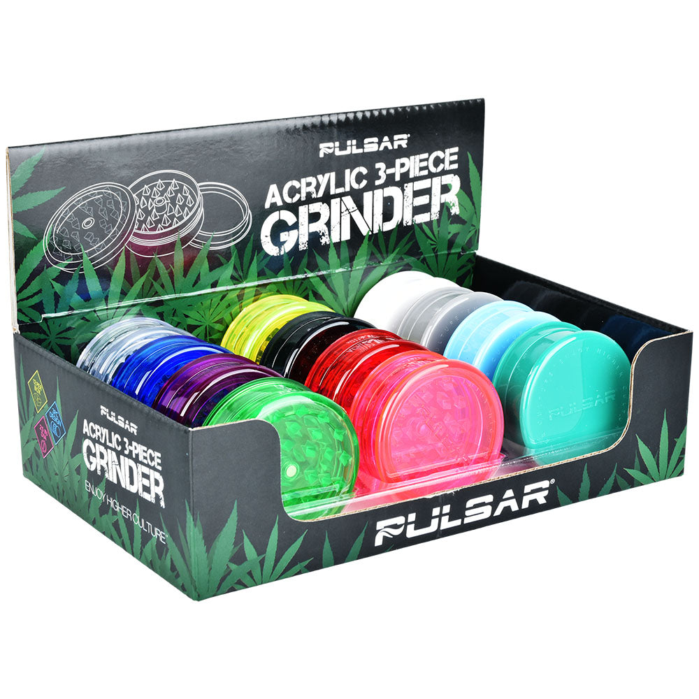 Pulsar Acrylic 3pc Grinders 2.25" - 12pc Display Assorted Colors