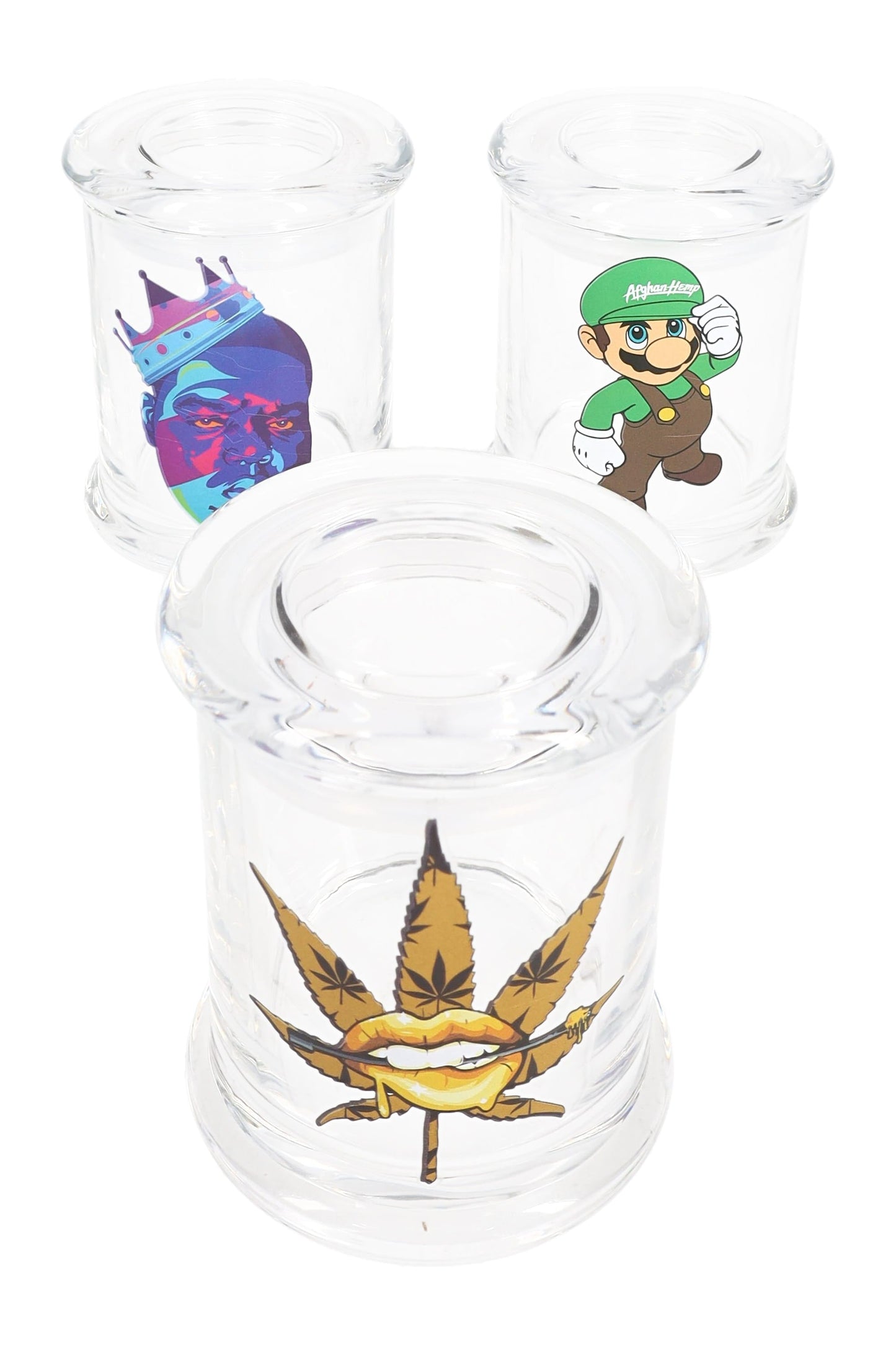 Large Glass Stash Jar – Decal Lidless Seal – 3.75″ - Assorted Colors