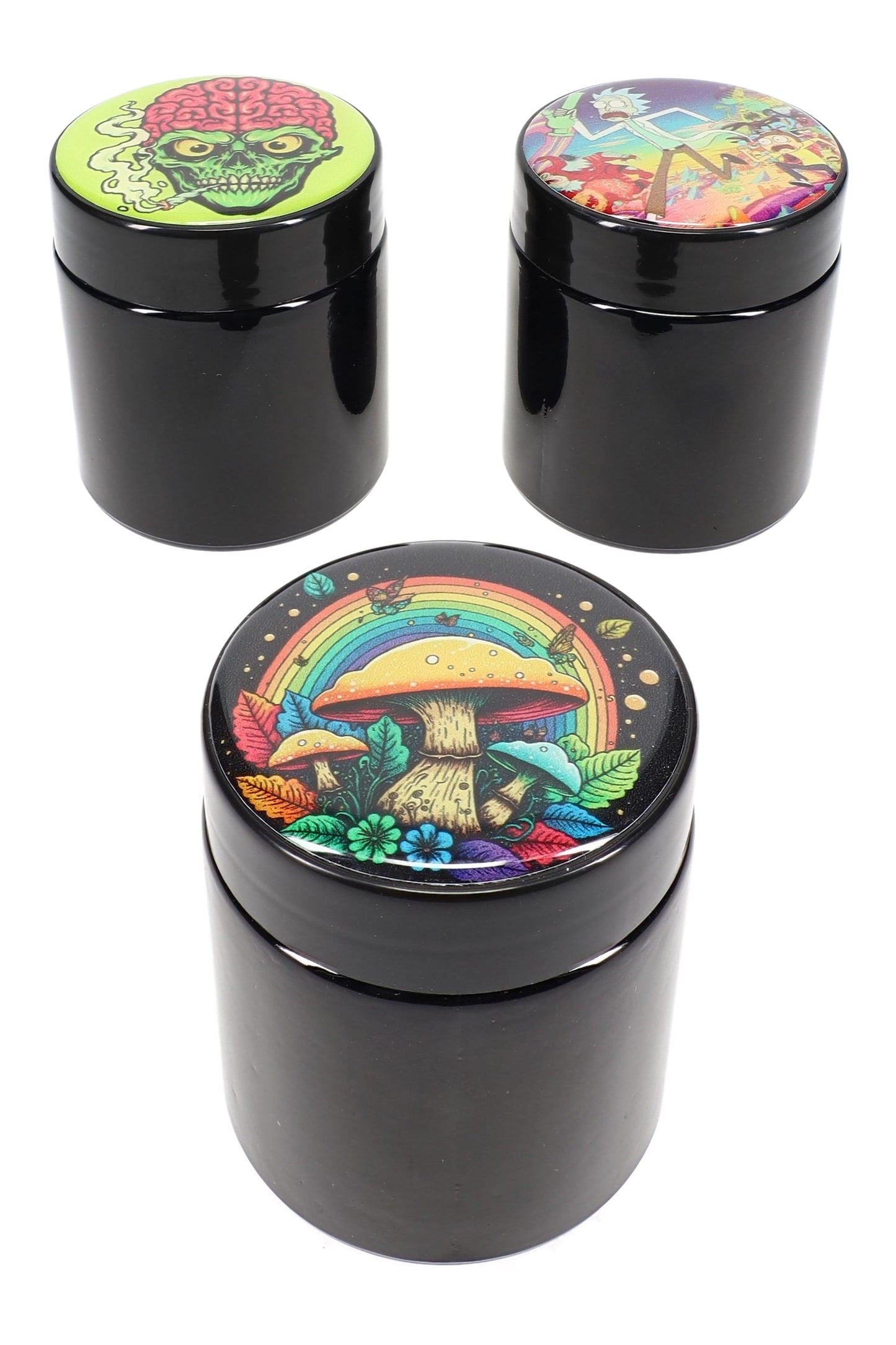 Black Glass Stash Jar – UV-Shield – Design Lid - Assorted Colors