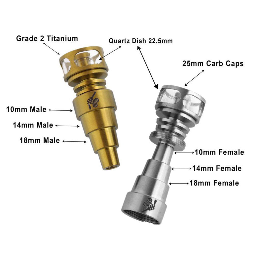Honeybee Herb Titanium 6-in-1 Cage Hybrid Dab Nail with Quartz Dish