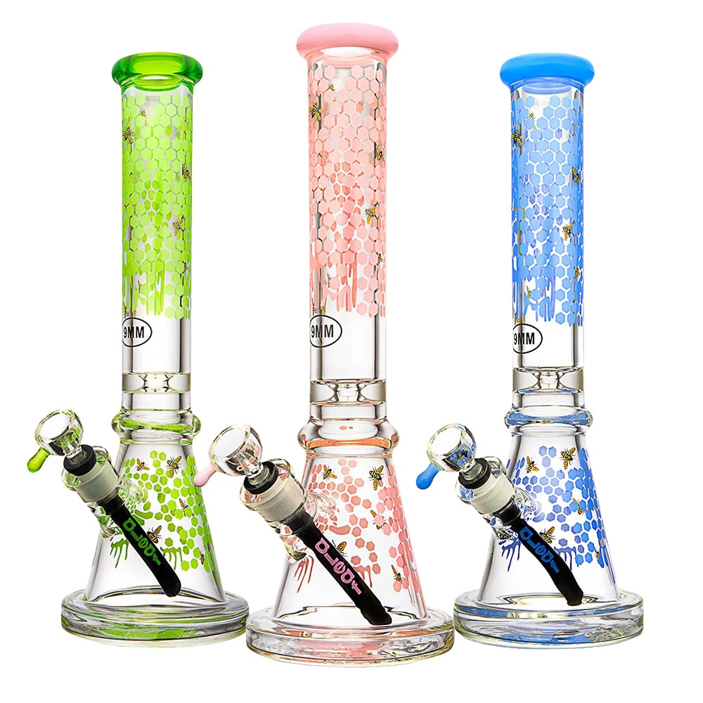 aLeaf The Honeycomb Glass Beaker Water Pipe | 16" | 14mm F | Colors Vary