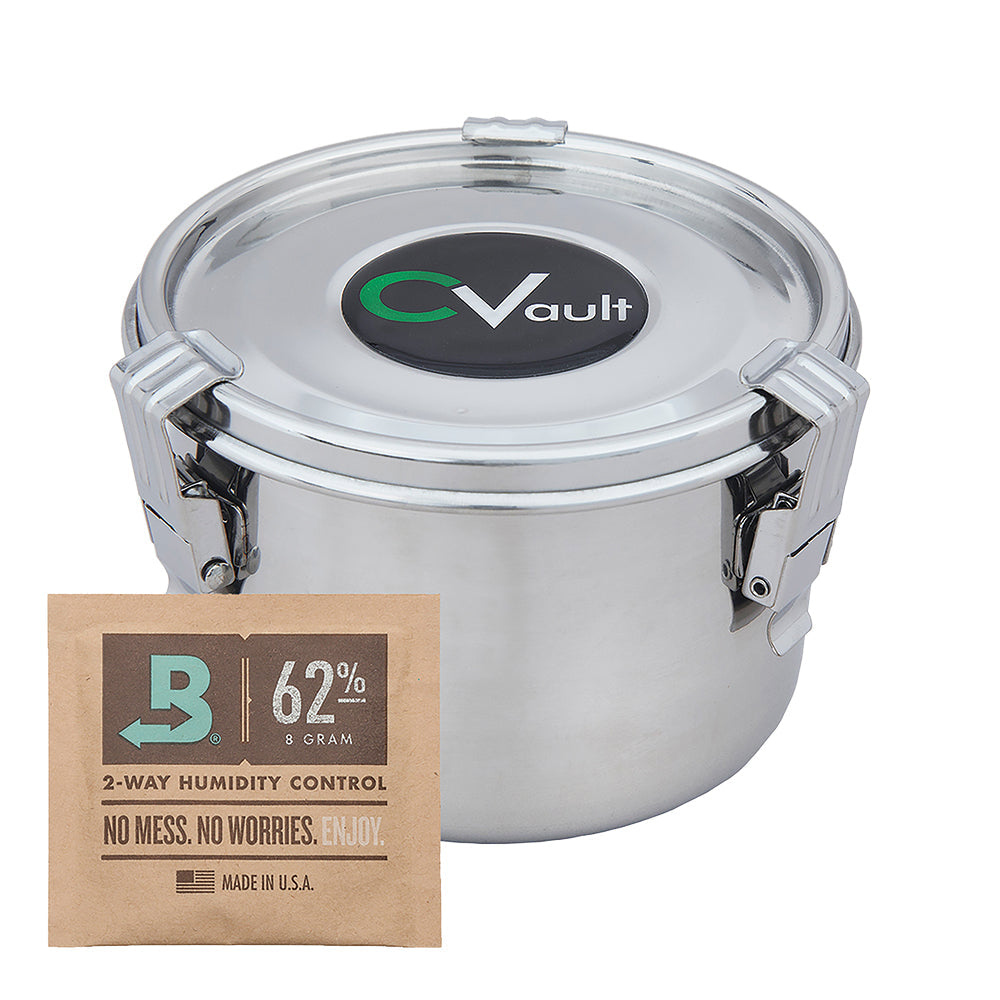 CVault Stainless Steel Airtight Herb Storage Container w/ Boveda Humidity Control