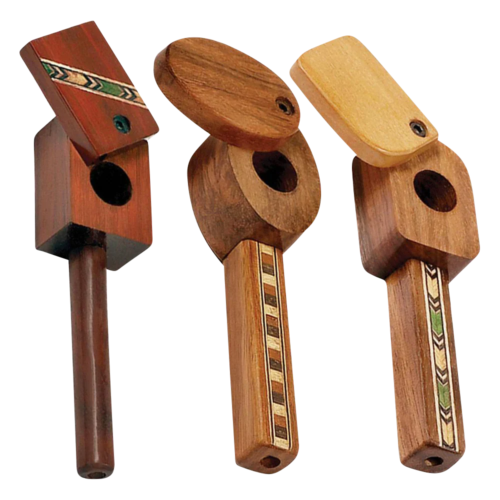 Marquee Inlaid Wood Spoon Pipe with Swivel Lid
