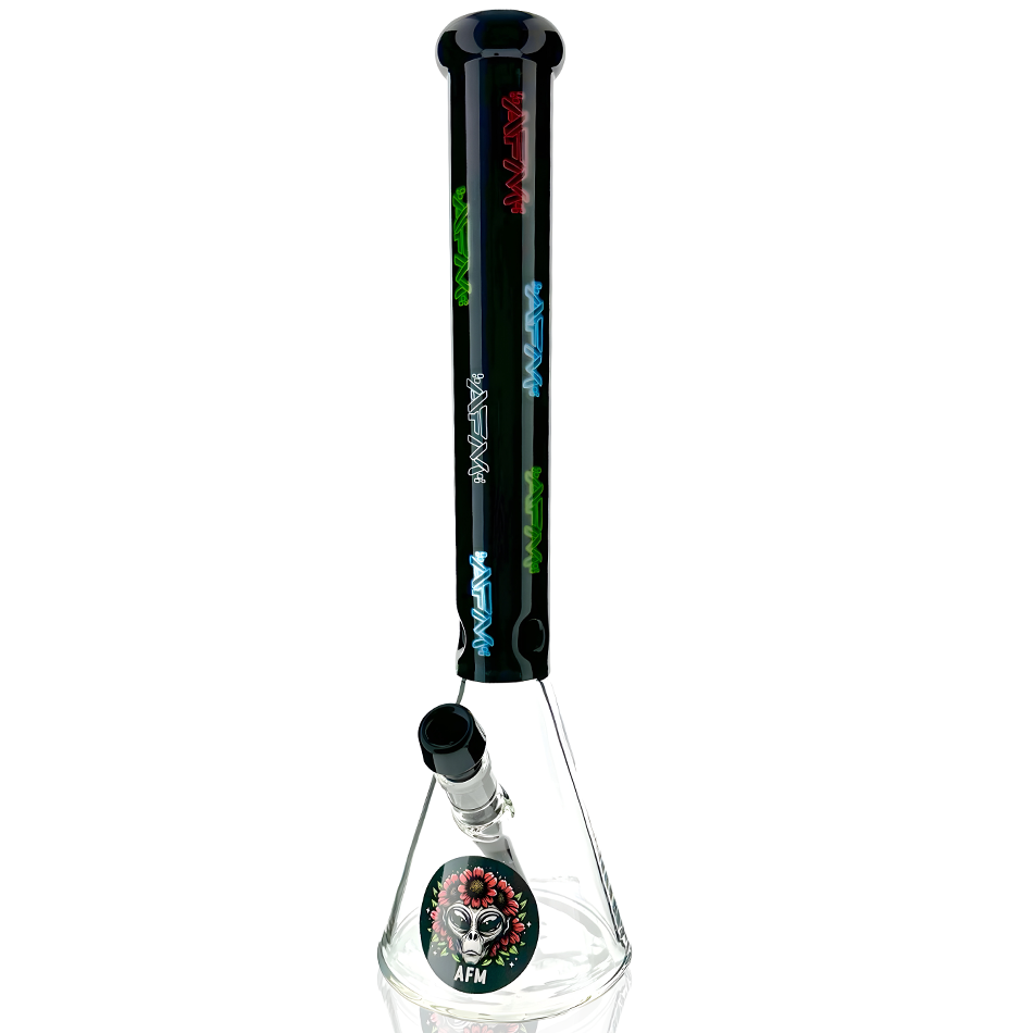 18" AFM Tokyo Neon Lights Colored Glass Beaker Bong Set – Borosilicate Water Pipe Bundle
