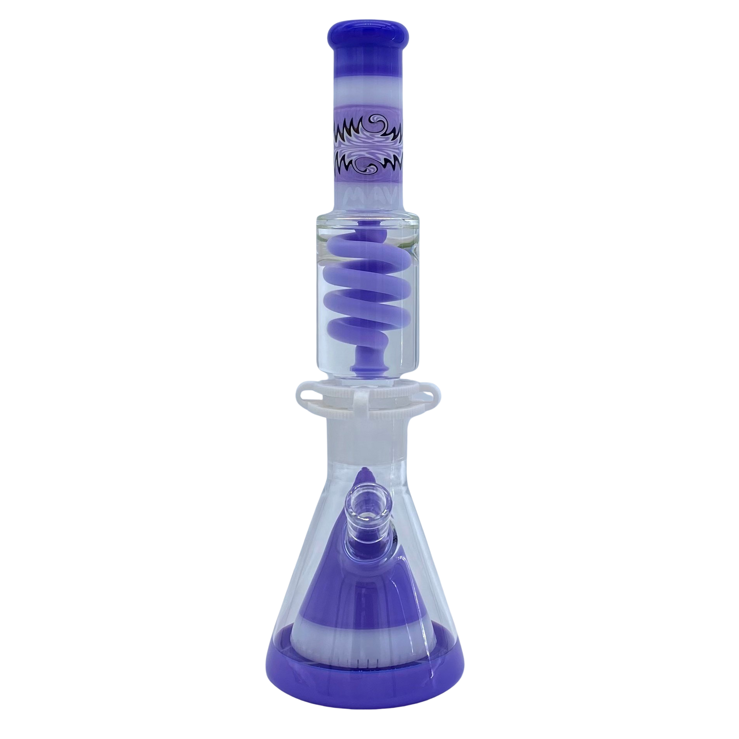 MAV Glass Reversal Wig Wag Purple And White Slitted Pyramid Beaker Freezable Coil System