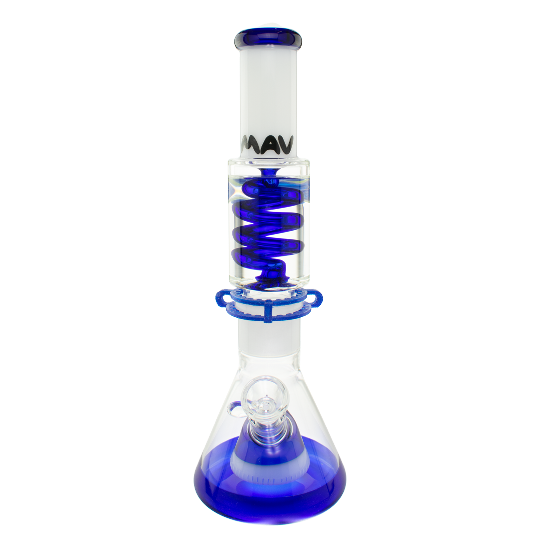 MAV Glass White And Blue Slitted Pyramid Beaker Freezable Coil System