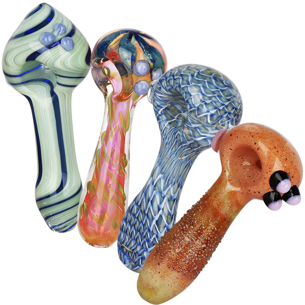 Mixed Up Madness Glass Spoon Pipes | 3.5"-4" | Assorted Colors & Styles | 4ct Bundle