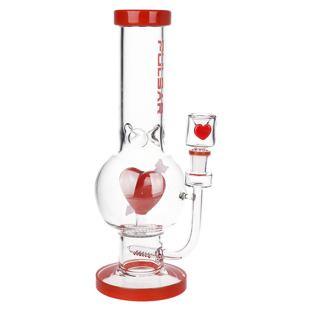Pulsar Cupid's Heart Bubble Base Glass Water Pipe | 12" | 14mm F