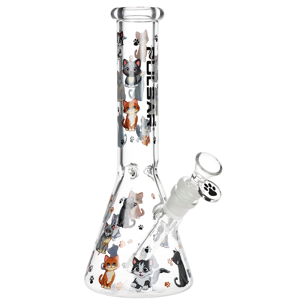 Pulsar Cute Kitties Beaker Glass Water Pipe | 10" | 14mm F