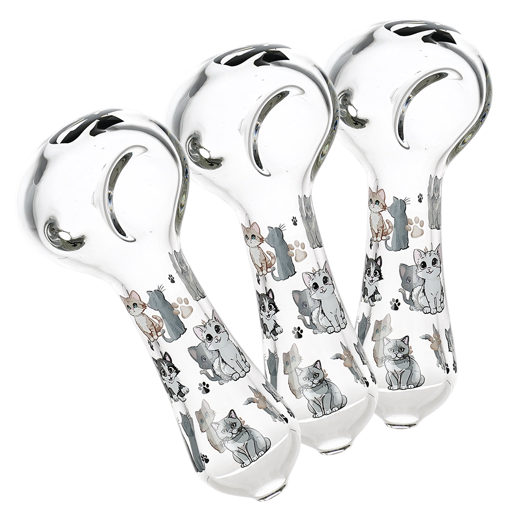Pulsar Cute Kitties Glass Spoon Pipe | 4.5" | 3ct Bundle