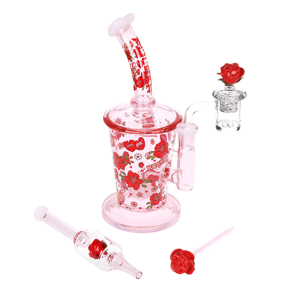 Pulsar Valentine's Rose Glass Dab Rig Set | 8.25" | 14mm F