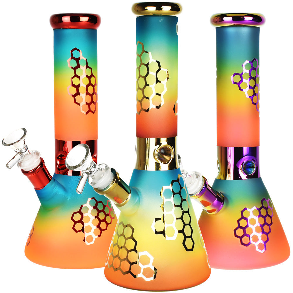 Rainbow Honeycomb Glass Water Pipe | 10" | 14mm F