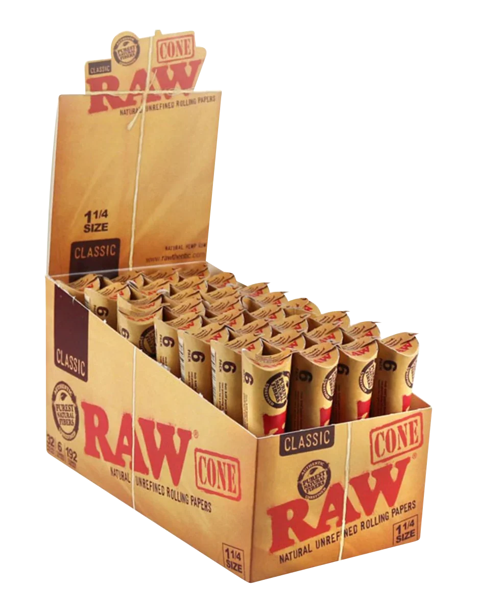 RAW Natural 1 ¼" Unrefined Pre Rolled Cones - 32 Pack