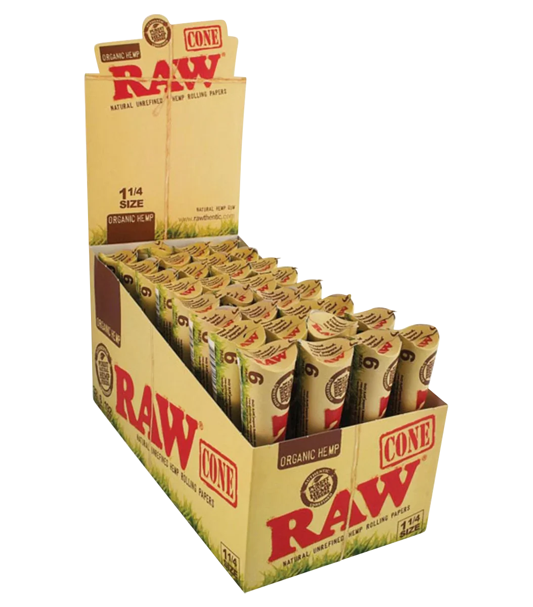 RAW Organic Hemp Raw 1 1/4" Prerolled Cones - 32 Pack