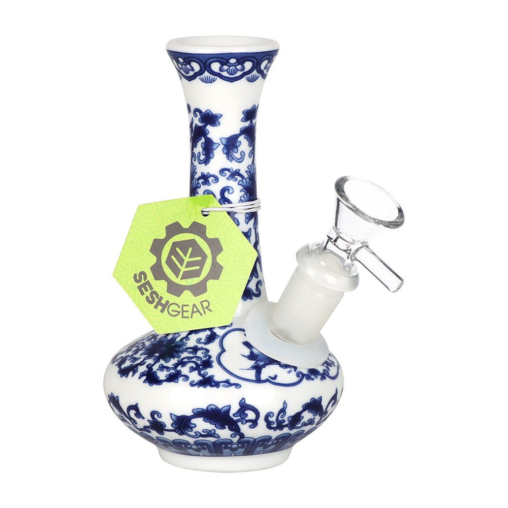 SeshGear Chinese Vase Ceramic Water Pipe | Oval Base | 5.5" | 14mm F