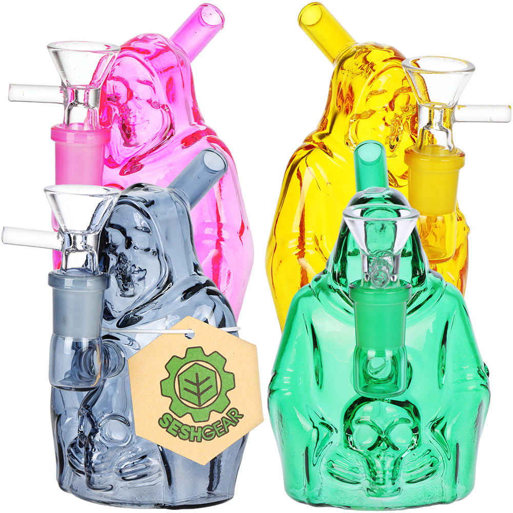 SeshGear Nocturnal Nightmare Glass Water Pipe | 4.5" | 14mm F | Assorted Colors | 4ct Bundle