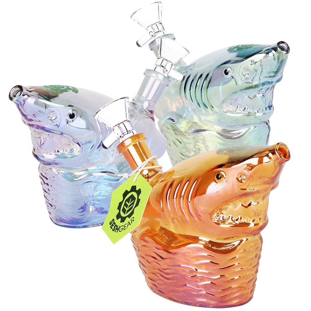 SeshGear Shark Attack Electroplated Glass Water Pipe | 5.5" | 14mm F | Colors Vary