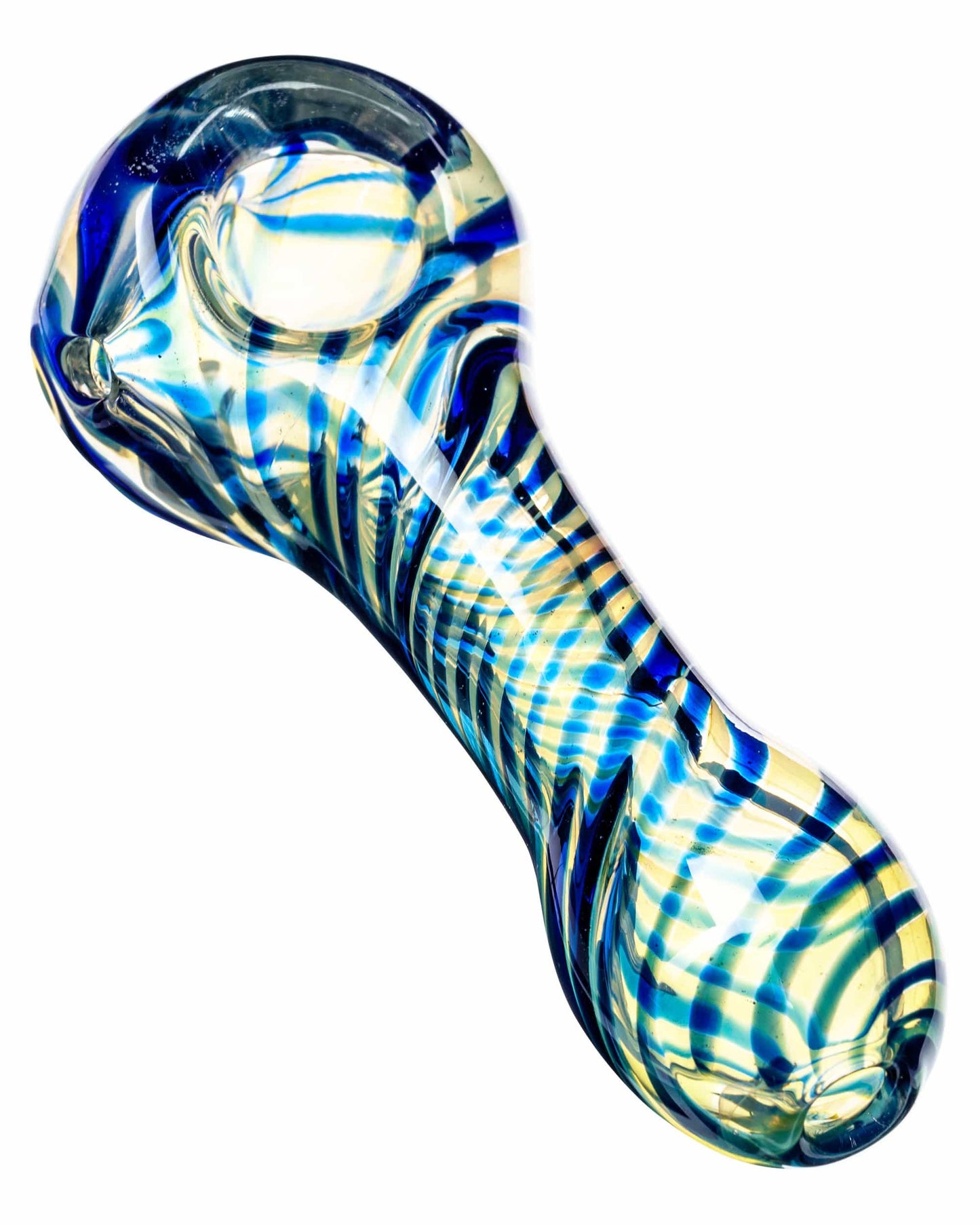 Color-Changing Fumed Glass Spoon Pipe with Blue Swirls - 2mm Borosilicate