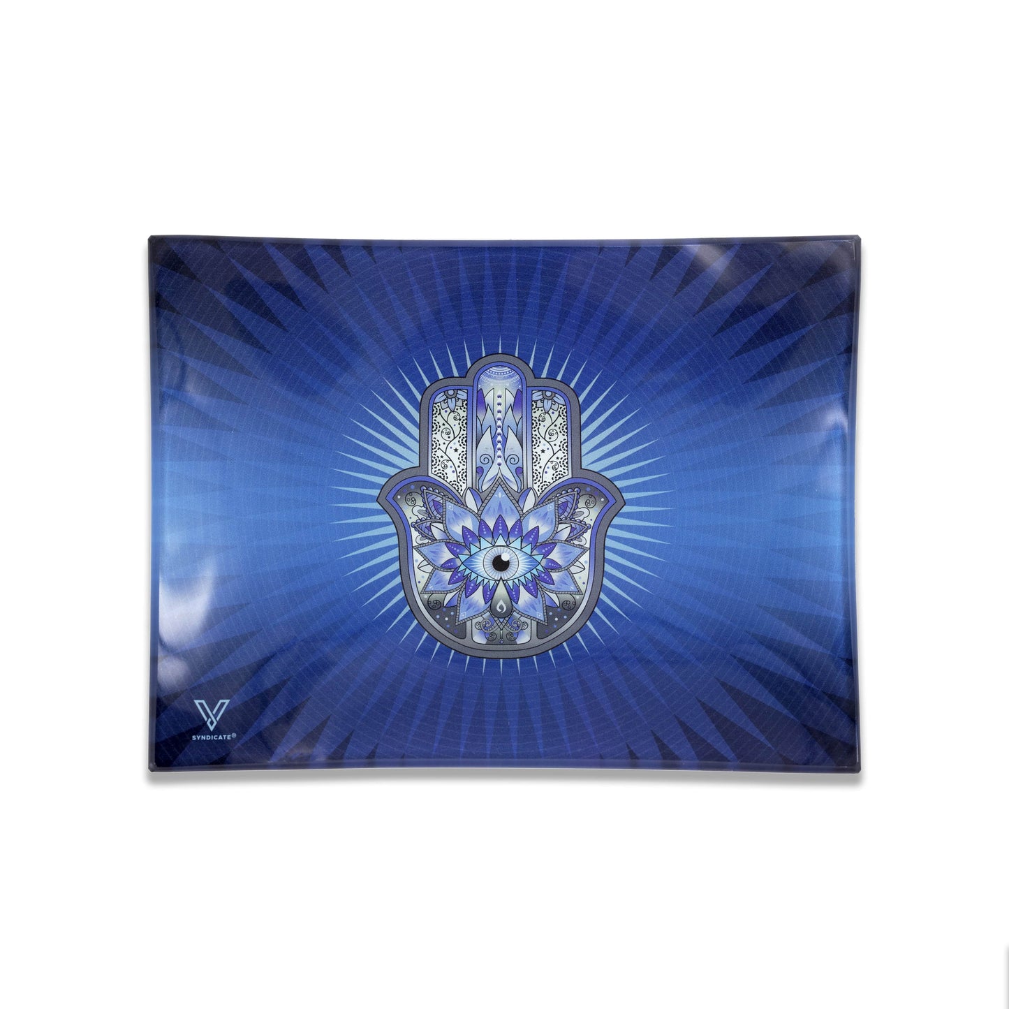 V Syndicate Hamsa Blue Durable Glass Rolling Tray - Easy Clean & Shatter-Resistant