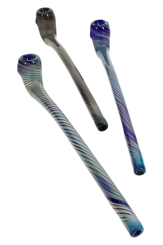 Silver Fumed Spiral Striped Glass Sherlock Pipe “Moon Twister” – 11.5″ – Assorted