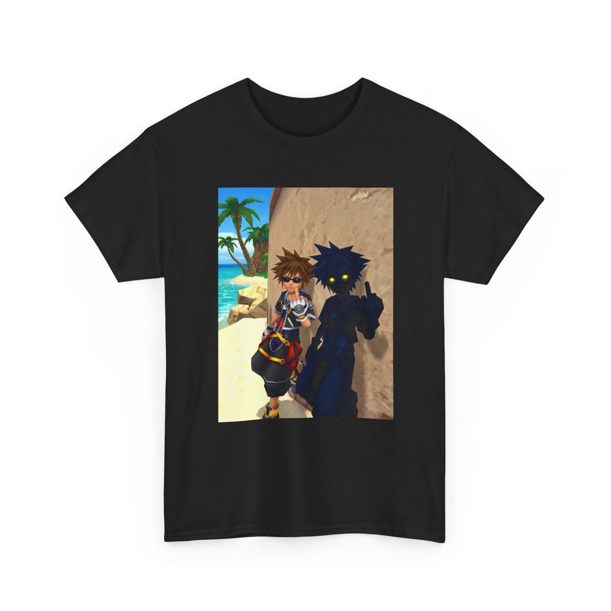 Sora And Shadow Flipping Off On Beach