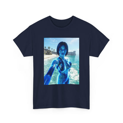 Holographic AI On Tropical Beach Tee