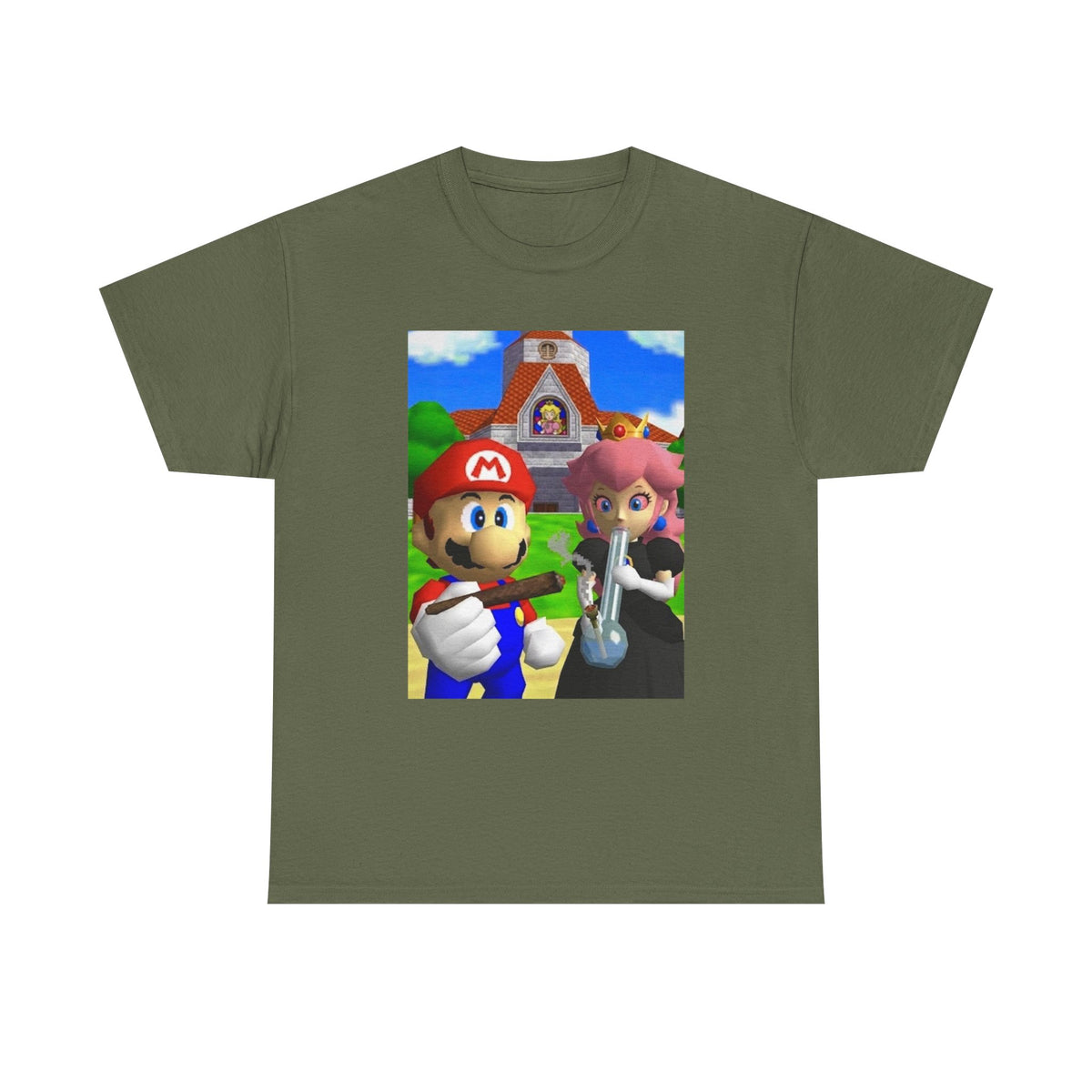 Mario and Peach Puffing Outside Castle