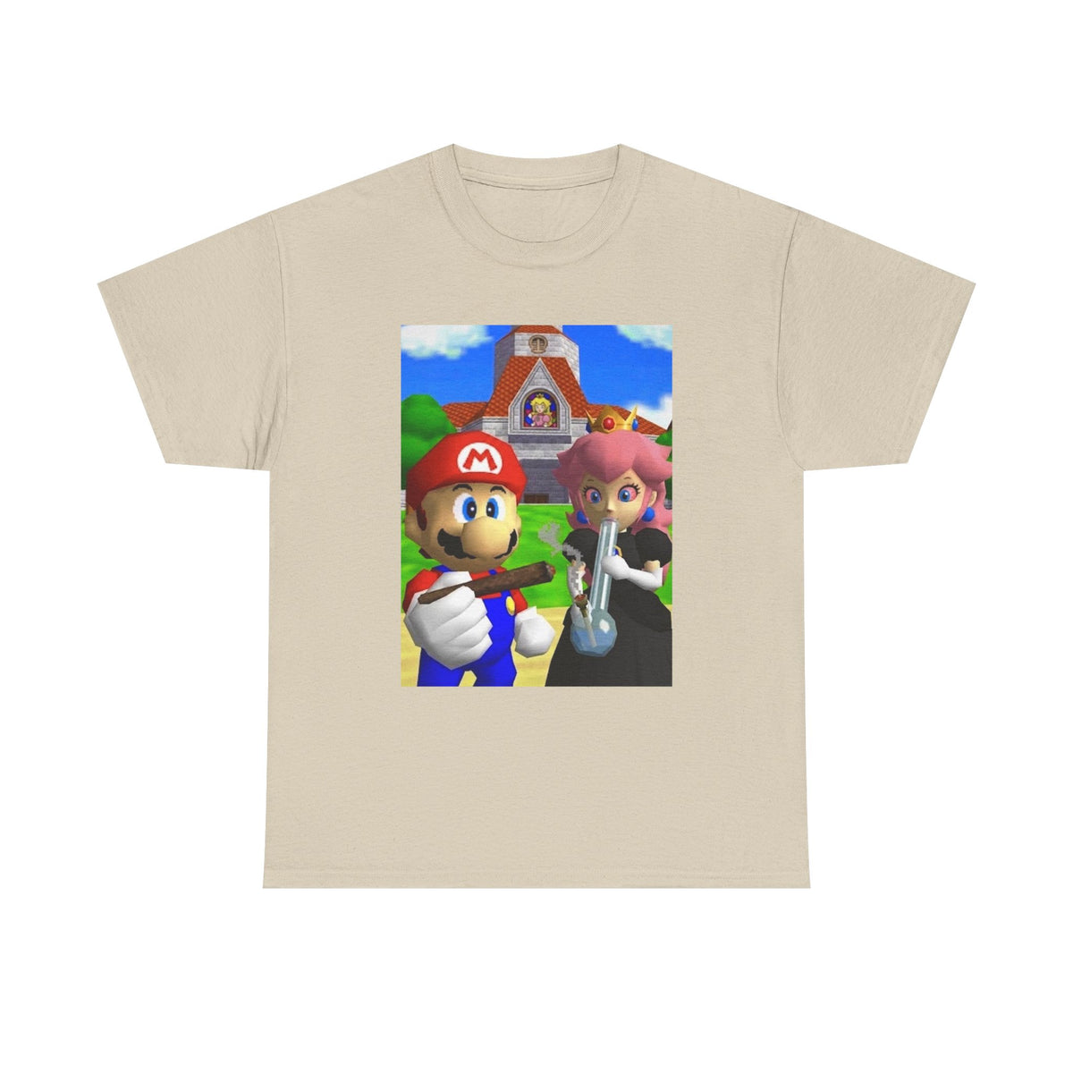 Mario and Peach Puffing Outside Castle