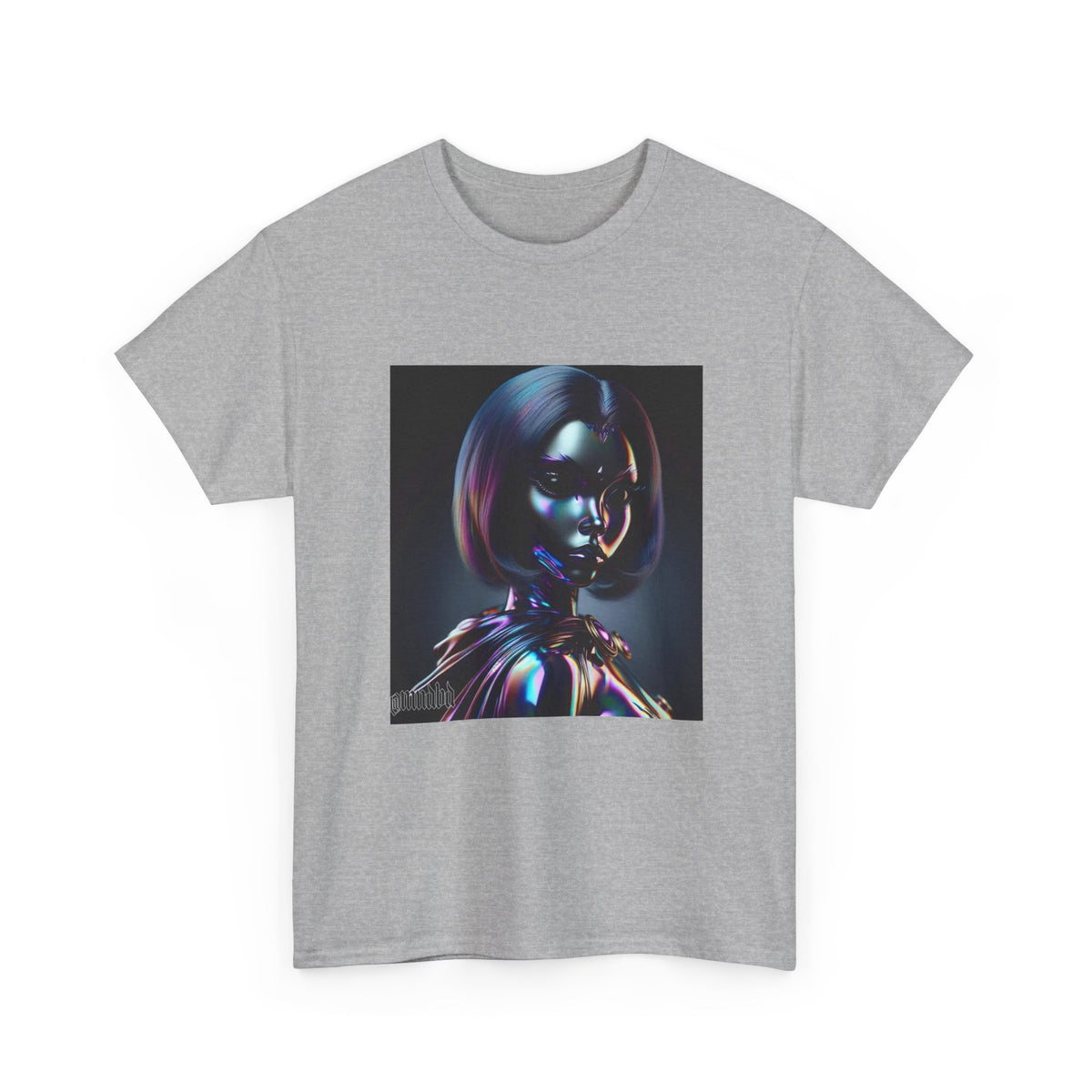 Holographic Cyberpunk Raven Stares Intensively