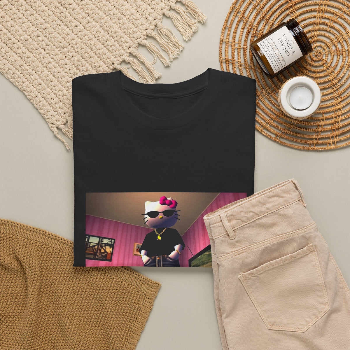 Gangsta Hello Kitty Chillin' In Low Poly Room Tee