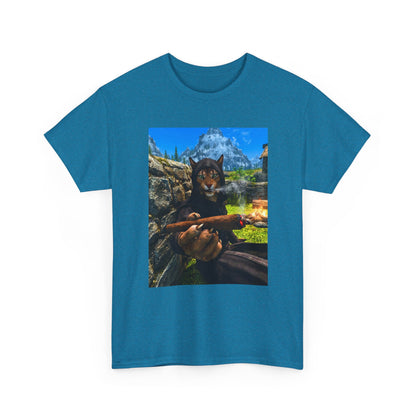 Khajiit Mage Smoking Cigar By Campfire Tee