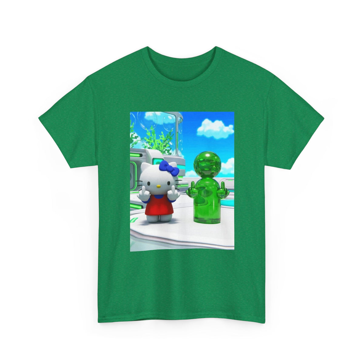 Kitty And Green Figure Flipping Off