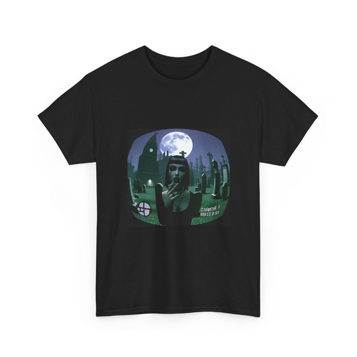Goth Sim Smoking In Cemetery Moonlight Tee