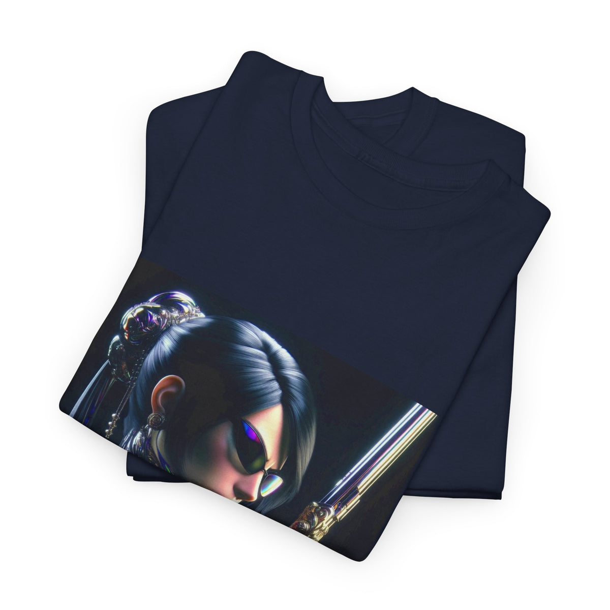 Chic Cyberpunk Huntress Wielding Rainbow Pistol