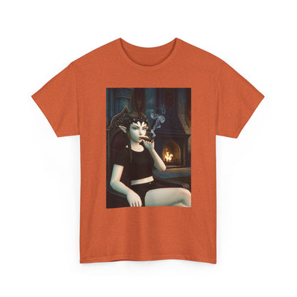 Dark Elf Queen Smoking Cigar By Fireplace Tee